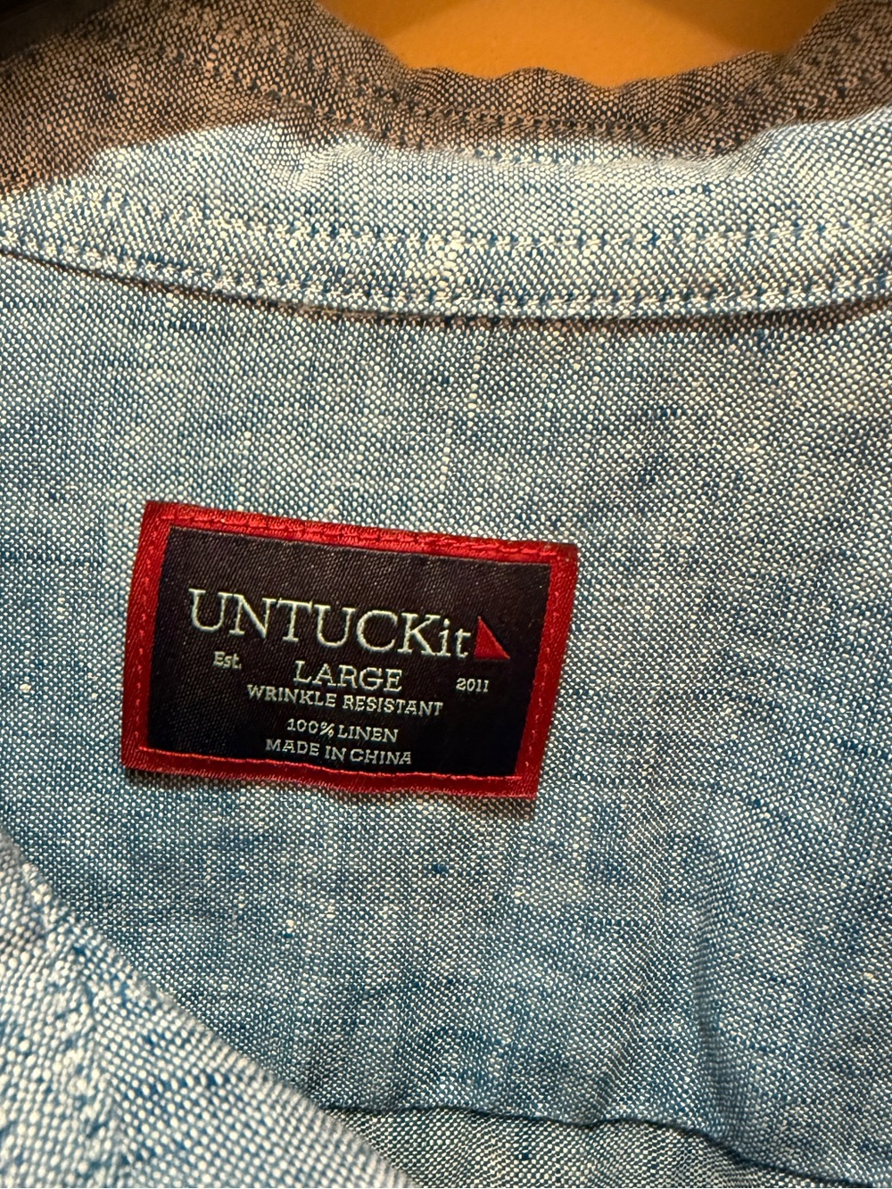 UNTUCKit Large Blue 100% Linen Short Sleeve Button Down Shirt Beach Resort - Picture 5 of 7
